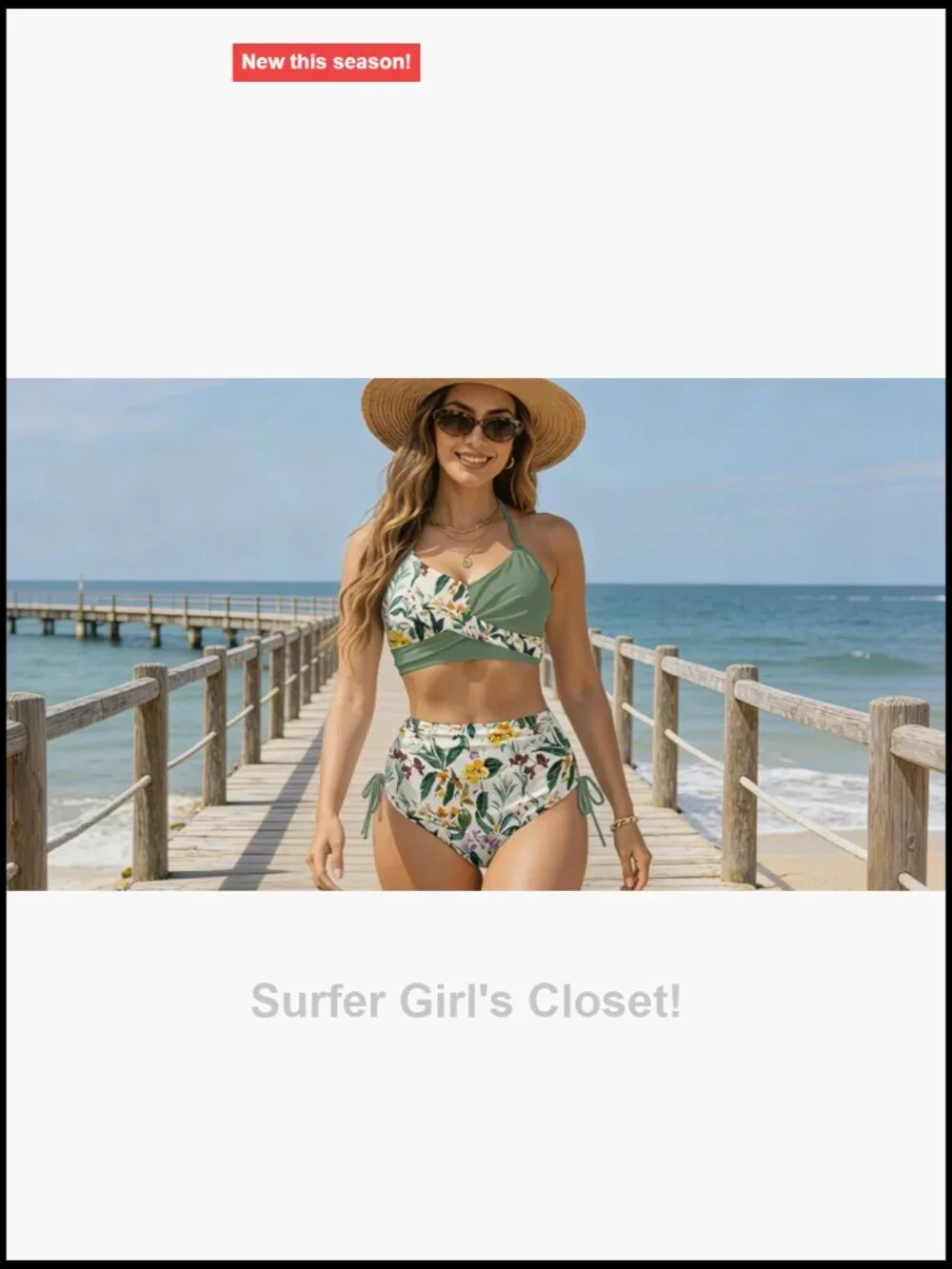 2 Piece Bikini Set with Crisscross Back High Waisted Bottoms Tummy Control